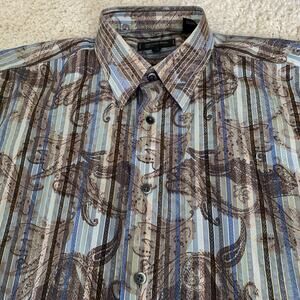 Cotton Reel Shirt Mens Large Paisley Cotton Blend Multi Stripe Button Up Casual